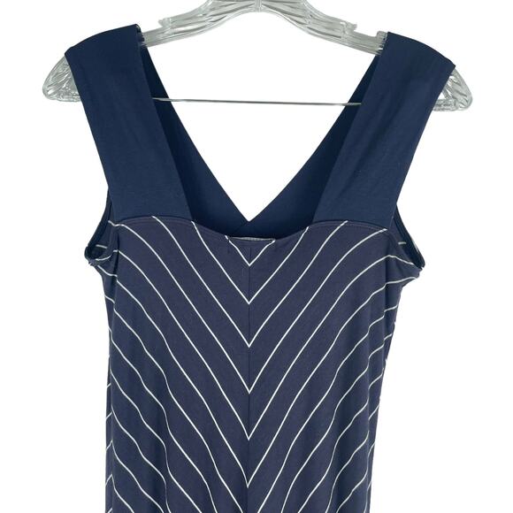 Comfy USA Striped V Neck Maxi Dress Soft Jersey Navy Blue - Picture 5 of 8